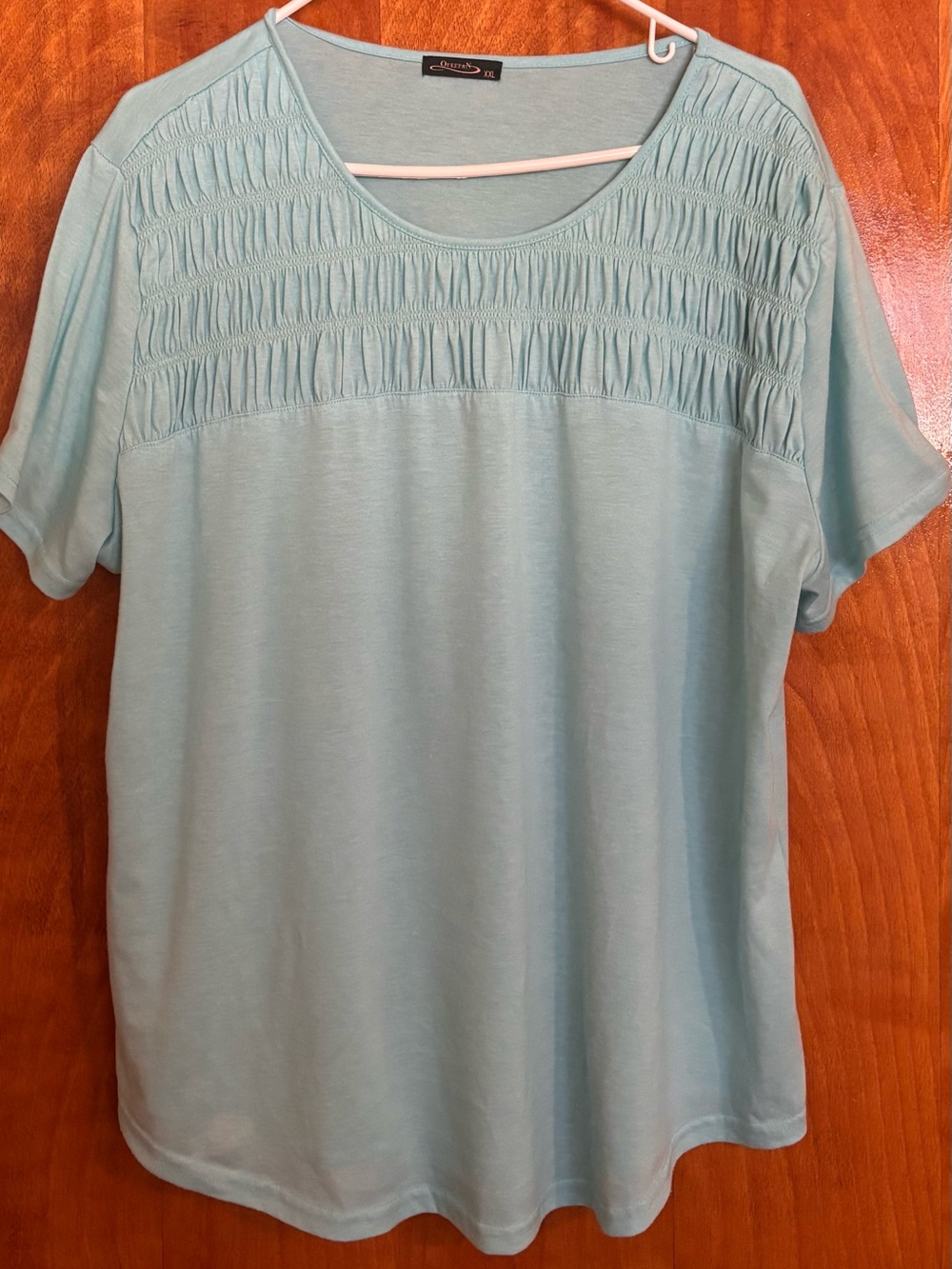 Ofeefan Smocked Yoke Short Sleeve Top in Light Blue